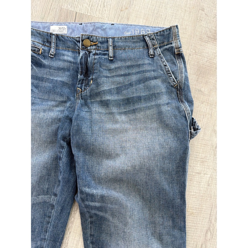 Gap 1969 Easy Straight Carpenter Jeans Blue Distressed Denim Womens 31/12t - Picture 2 of 9